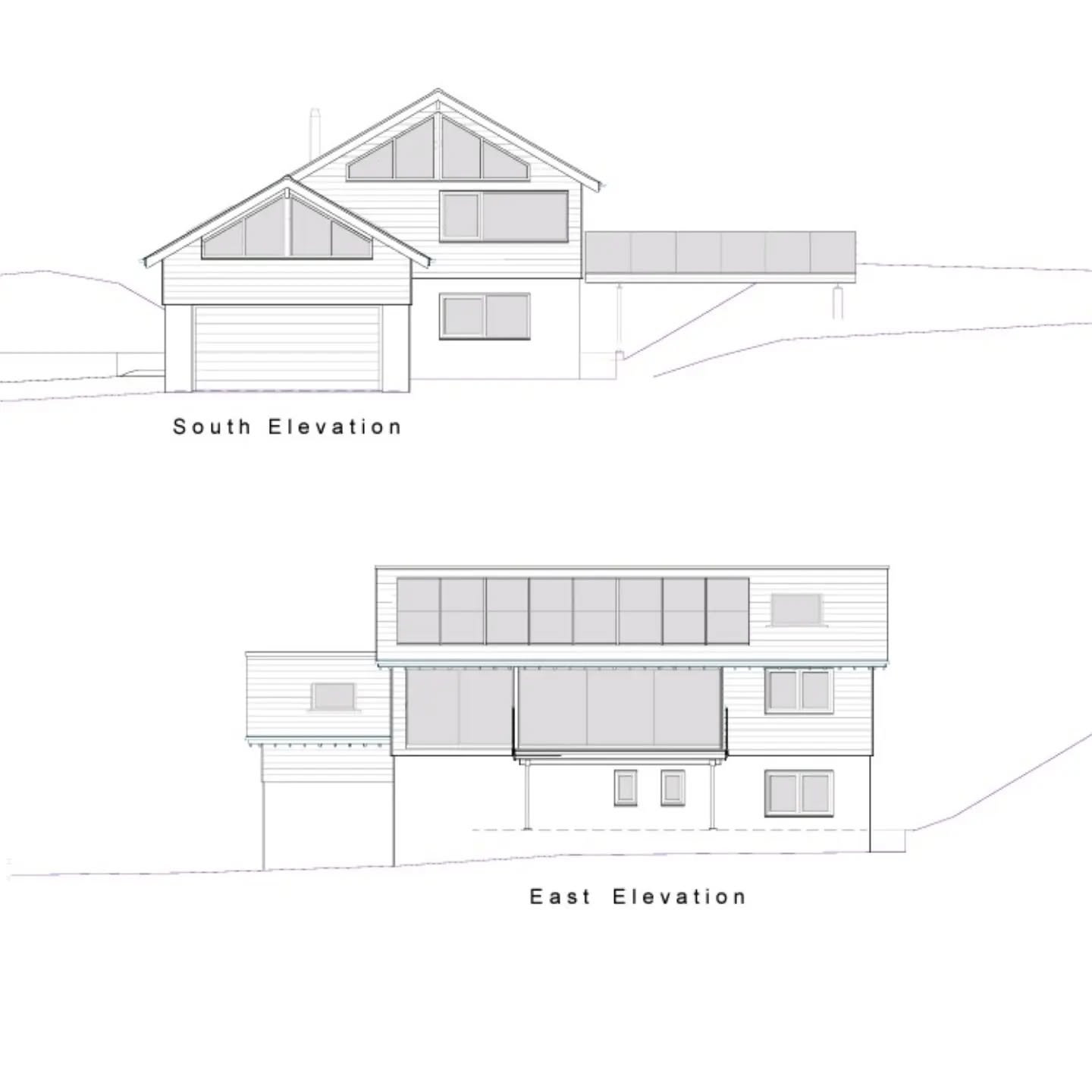 Here are the plans for the South and East Elevations. Our favourite part of the house where we were allowed to get creative.
We wanted to let as much light in on the east side and sliding doors and full length fitted panes will allow this! The sliding doors will be on the bridge which is how we will access the garden. These elevations show the 'cut in' element of the barn. Did you notice the array of solar panels on the roof. We hope for these to be in-roof and as invisible as possible. Do you have solar?
.
#selfbuild #architect #architectdrawings #drawings #selfbuildaccount #newbuild #couplesproject #couplesbuild #solar #solarpanels #inroof #inroofsolar #bridge #slidingdoors #barn #newbuildbarn #beautifulbarn #countryside #countrylife